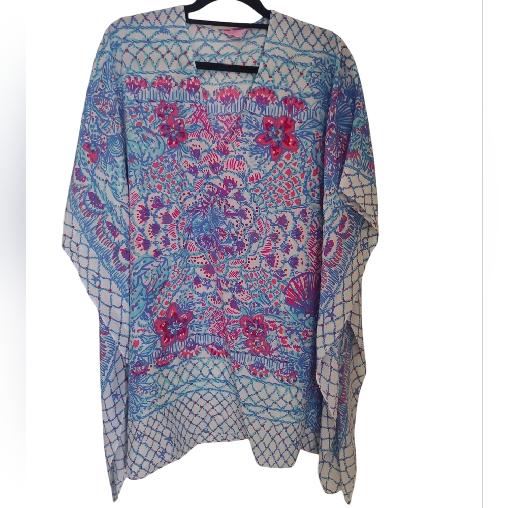 Lily Pulitzer Blue and Pink Cafton 100% Silk